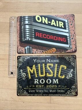 Vintage-Style 'Music Room' Metal Signs — Black & Yellow